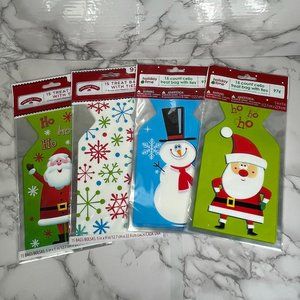 Lot of 4 Christmas Winter 15 Pk 5"x9" Cello Treat Bags Gift Bag Sacks Ties NEW
